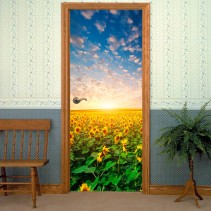 Vinilos decorativos puertas campo girasoles atardecer